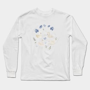 Swan Lake Floral Watercolor Long Sleeve T-Shirt